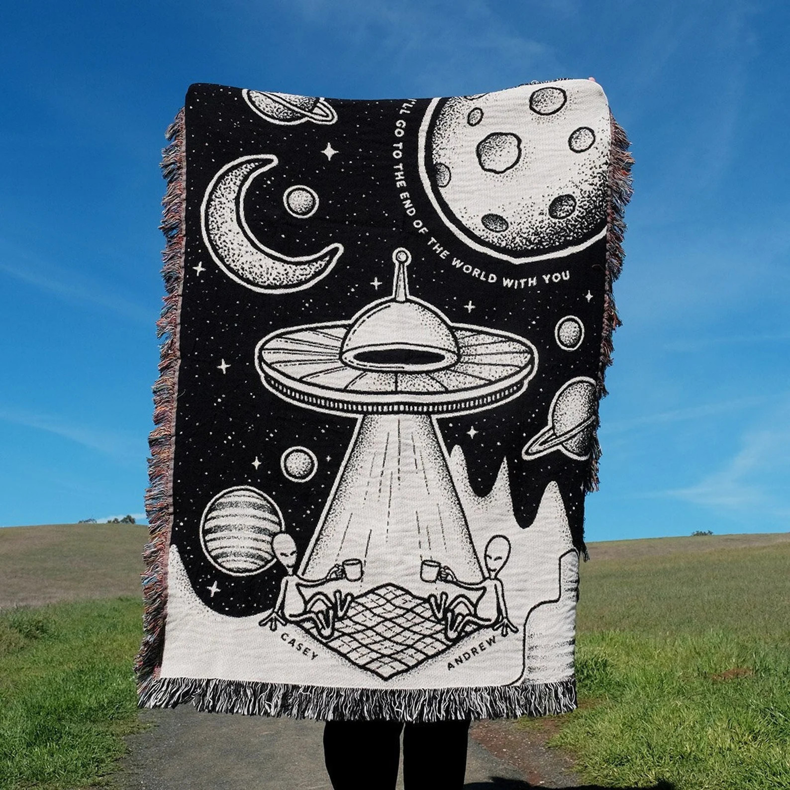 Personalized UFO Aliens Couple Woven Blanket Custom Spooky - Etsy | Etsy (US)