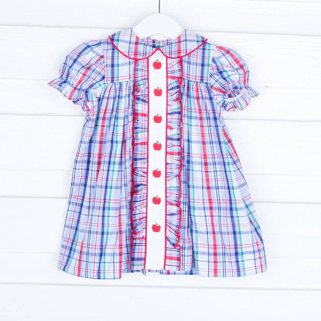 Embroidered Apples Charleston Plaid Dress | Classic Whimsy