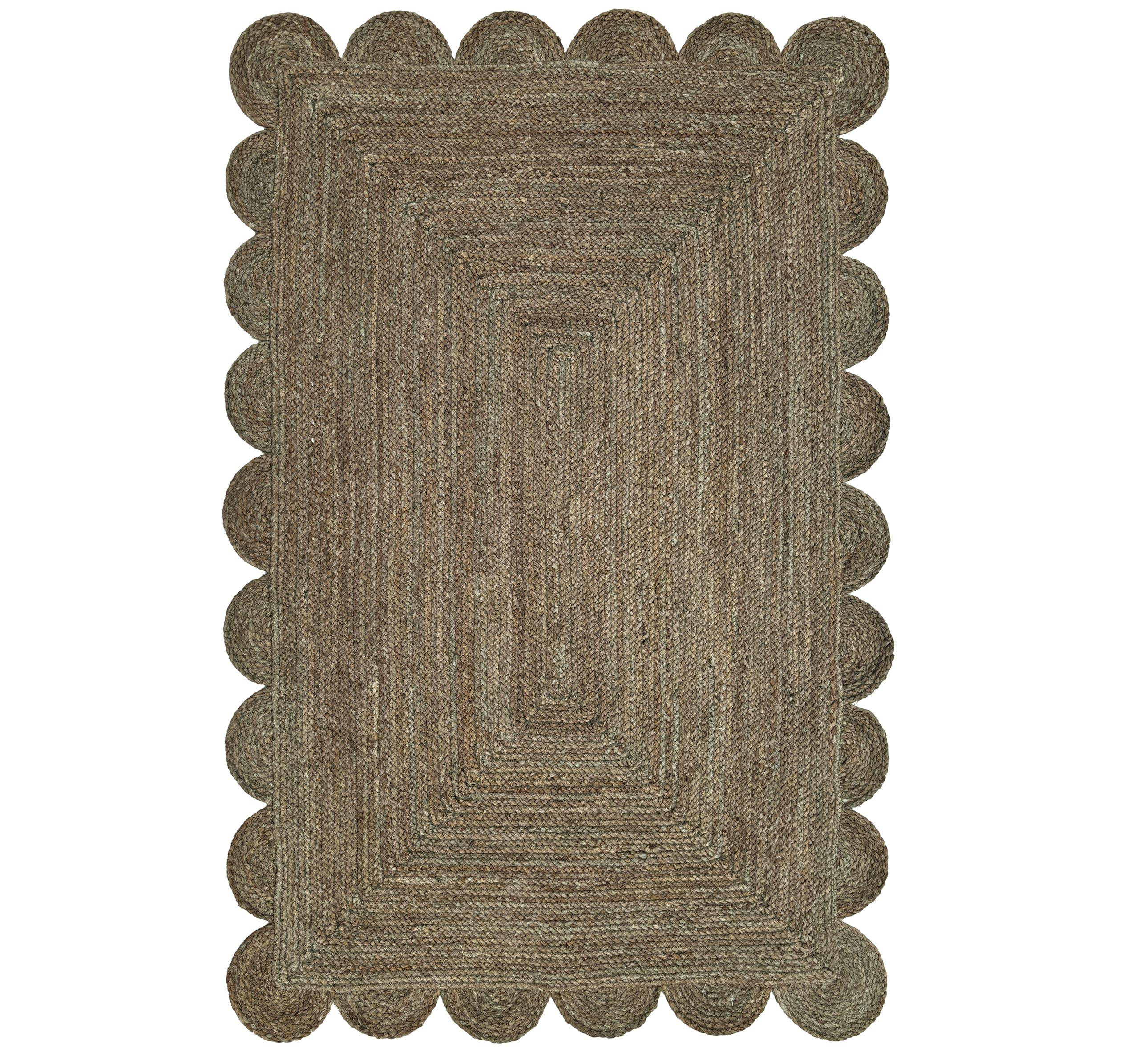 Scallop Jute Area Rug Boho Jute Rug Scalloped Coastal Rug, Dark Taupe 2'x3' | Amazon (US)