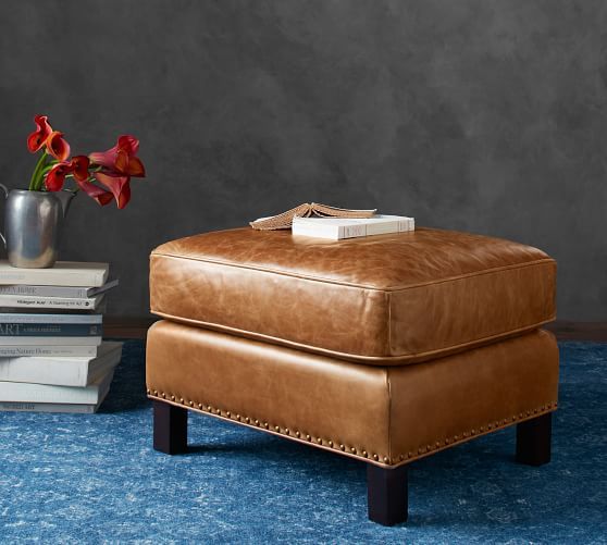 Tyler Leather Ottoman With Nailheads | Pottery Barn (US)