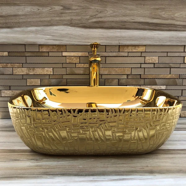 Juvia 13'' Gold Vitreous China Oval Bathroom Sink | Wayfair North America