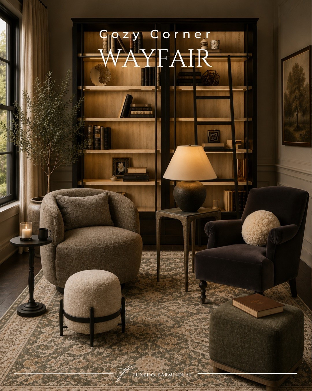 Cozy corners are always in style. 🤎 This reading nook is layered with warm textures, timeless seating, a gorgeous vintage-inspired rug, and a statement library bookcase to create the perfect spot to unwind with your favorite book. Every piece is linked for easy shopping!

#LTKHome #LTKStyleTip #LTKFall #Wayfair #ReadingNook #CozyHome #HomeDecor #NeutralDecor 

 #LTKSeasonal #LTKHome #LTKSaleAlert

#LTKSeasonal #LTKHome #LTKSaleAlert