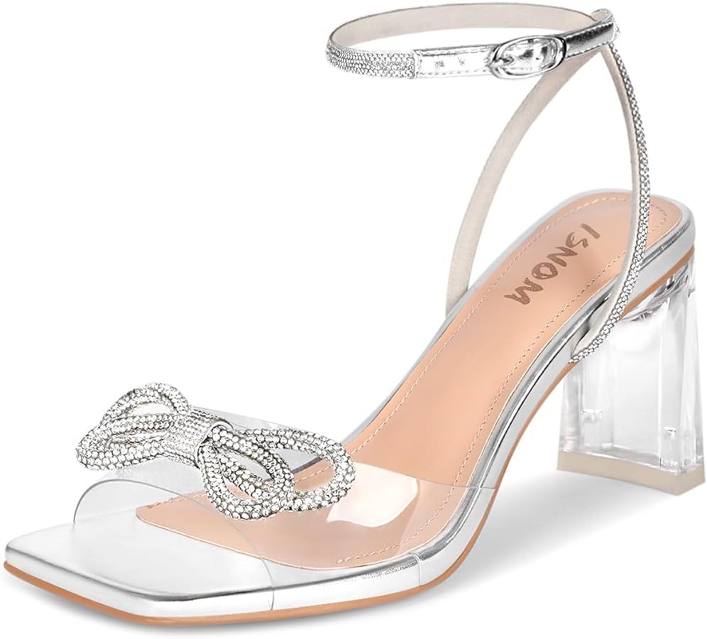 ISNOM Clear Rhinestone Heels for Women, Comfortable and Sassy, Suitable for All Occasions | Amazon (US)