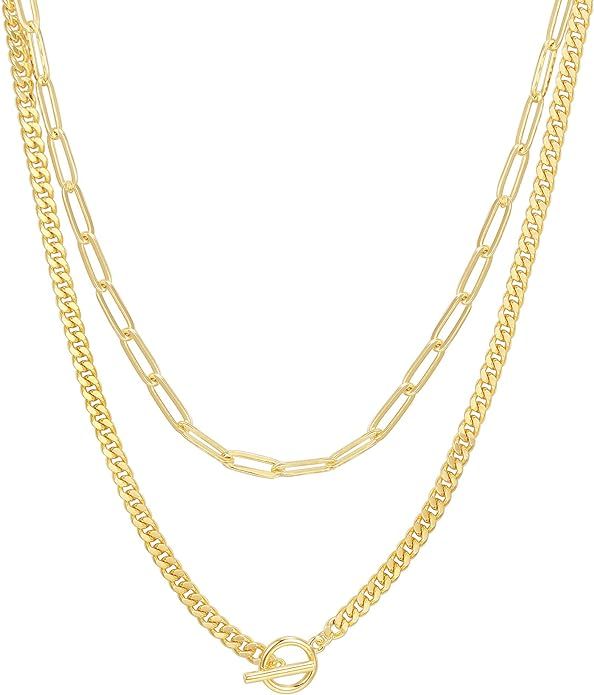 PAVOI 14K Gold Plated Layered Chain Necklace for Women | Layering Necklace | Amazon (US)