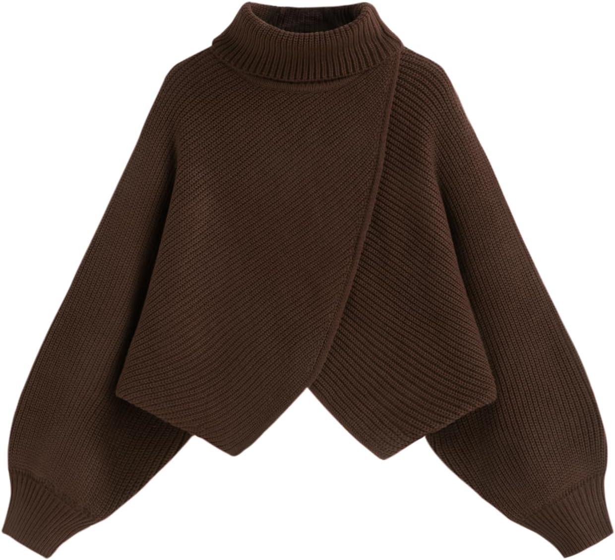 CIDER Cropped Sweaters for Women Wrap Lantern Sleeve Turtleneck Sweater | Amazon (US)