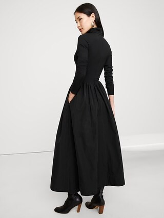 Taffeta Combo Turtleneck Maxi Dress | Banana Republic (CA)