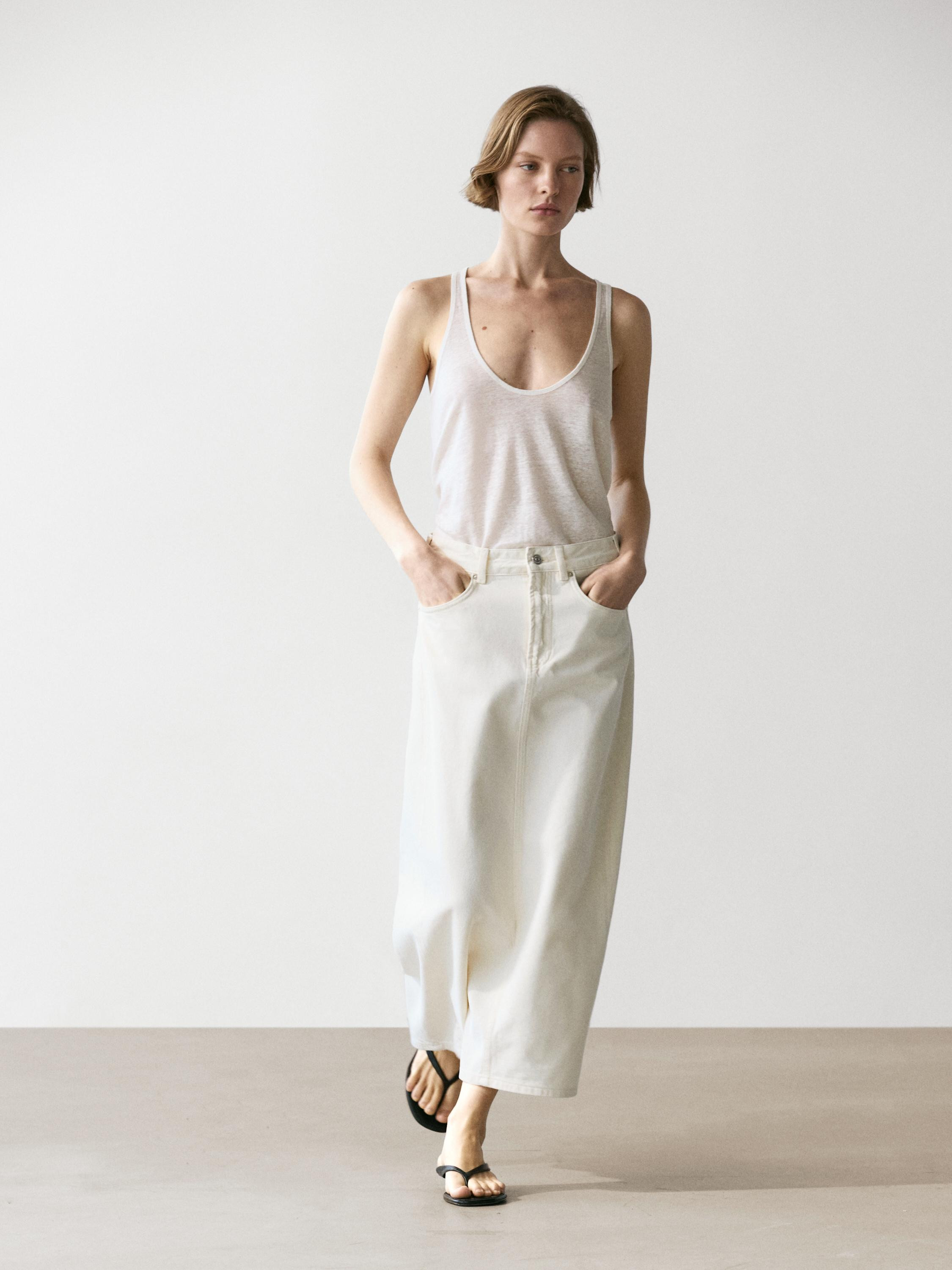 Barrel fit denim midi skirt | Massimo Dutti UK