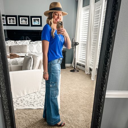 The cutest wide leg jeans and tee. Everything runs tts. 
T-shirt | summer | spring | casual outfit | hat | fedora | date night | Amazon 

#LTKsalealert #LTKstyletip #LTKfindsunder50