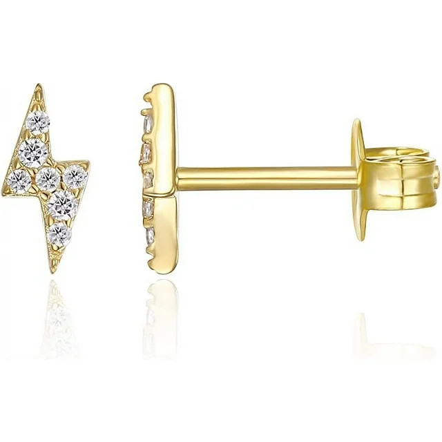 PAVOI 14K Yellow Gold Plated Sterling Silver Lightning Bolt Earrings | Dainty Earrings for Women | Walmart (US)