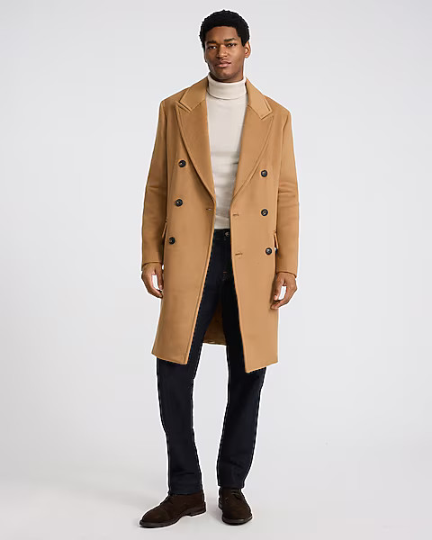 Camel Double Breasted Wool-Blend Topcoat | Express