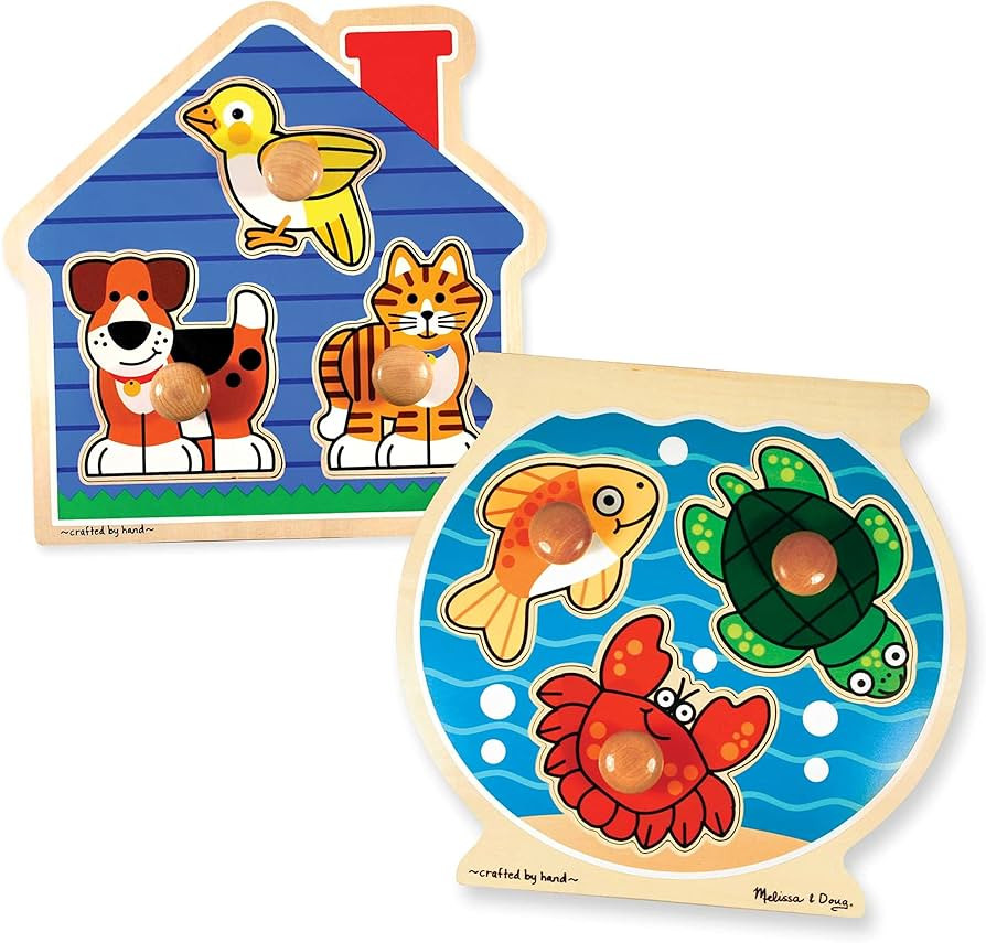 Melissa & Doug Animals Jumbo Knob Wooden Puzzles Set - Fish and Pets - Chunky Wooden Puzzles for ... | Amazon (US)