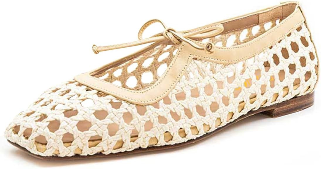 Pazzion Women Cute Bowtie Closed Square Toe Mary Jane Flats Slip On Cutout Ballet Flat Shoes for ... | Amazon (US)