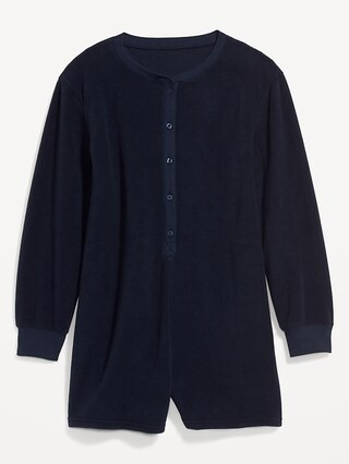 Fleece Henley Pajama Romper -- 3.5-inch inseam | Old Navy (US)