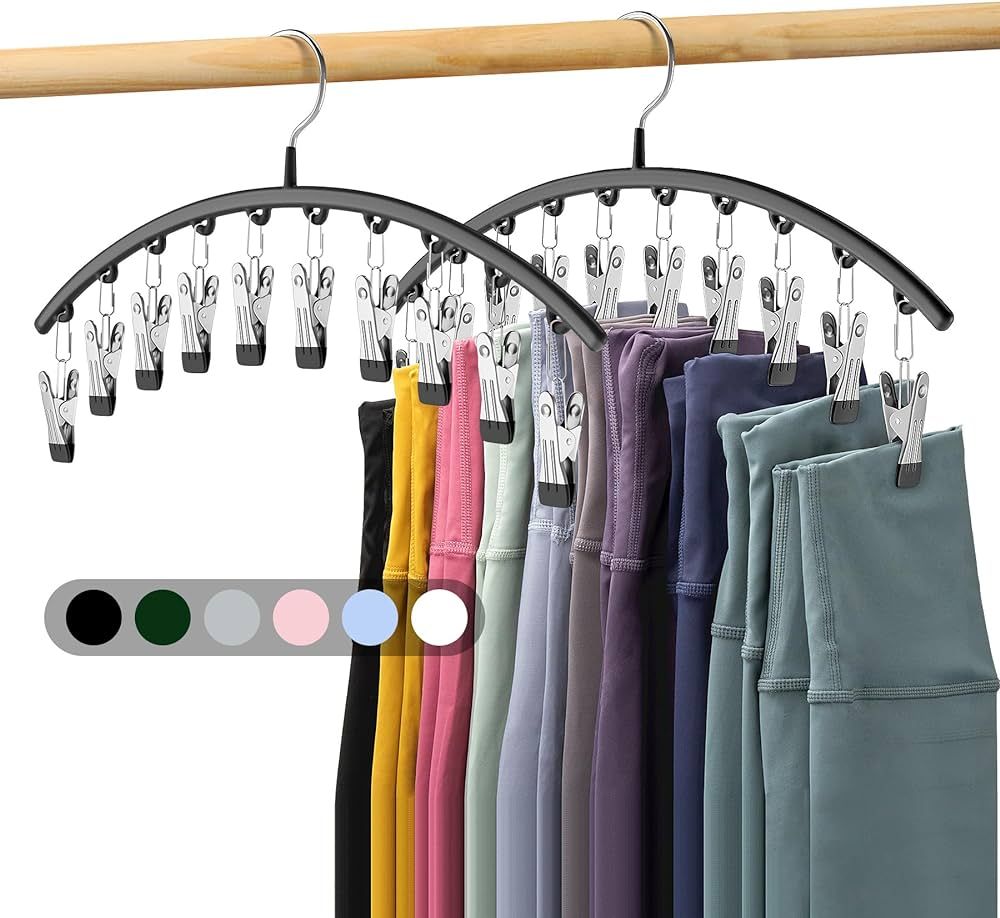 Legging Organizer for Closet, Metal Yoga Pants Hangers 2 Pack w/10 Clips Holds 20 Leggings, Space... | Amazon (US)