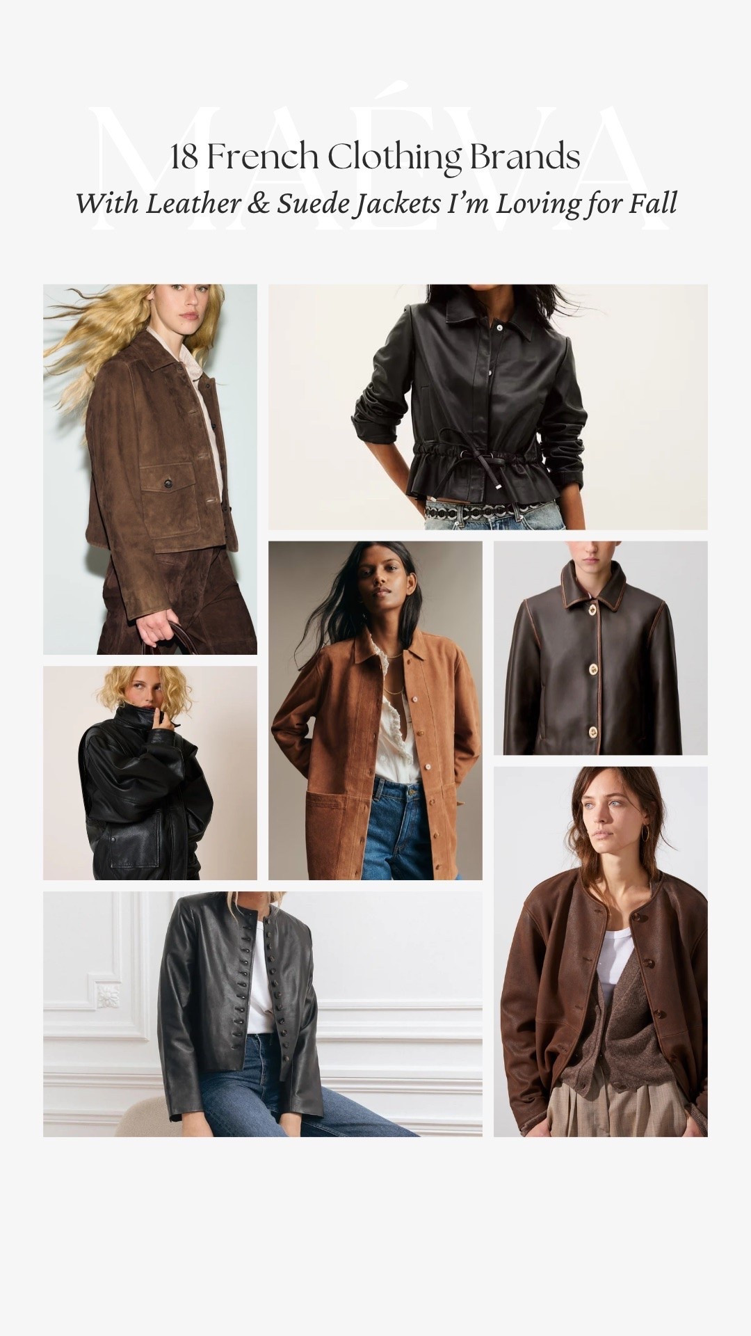 18 French Clothing Brands With Leather & Suede Jackets I’m Loving for Fall 🤎

Looking for the perfect leather or suede jacket for fall? There are so many beautiful styles catching my eye right now, from timeless black leather and rich chocolate suede to cropped silhouettes, relaxed bombers, belted shapes and more statement-making pieces 🤎

For this edit, I rounded up 18 French clothing brands with leather and suede jackets I’m personally loving for fall, including favorites from Sézane, Soeur, ba&sh, Sandro, Rouje, IRO, Nour Hammour and so many more!

🤎 Discover the full edit now live on maevawithamour.com, where you can explore all 18 brands in detail, learn a little more about each one and shop the featured styles

🤍 You can also shop the complete edit on ShopMy @ maevawithamour under ‘French & EU Clothing’, where I’ve gathered all of the leather and suede jackets featured here, plus even more favorites from additional brands - link in bio

👉 Save this post for your fall wardrobe inspiration, and follow for more French & European brand discoveries, thoughtful shopping edits and timeless style inspiration

With Amour, M.

#LTKootd #LTKstorytime #LTKTravel