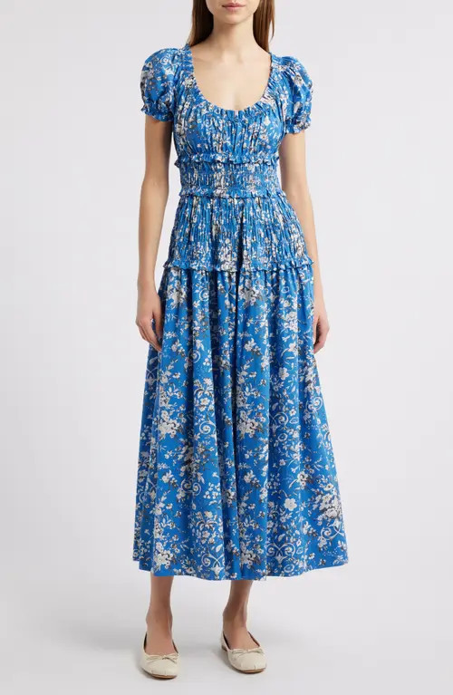 DÔEN Leanne Floral Cotton Voile Midi Dress in Jardins De La Fontaine at Nordstrom, Size Xx-Large | Nordstrom