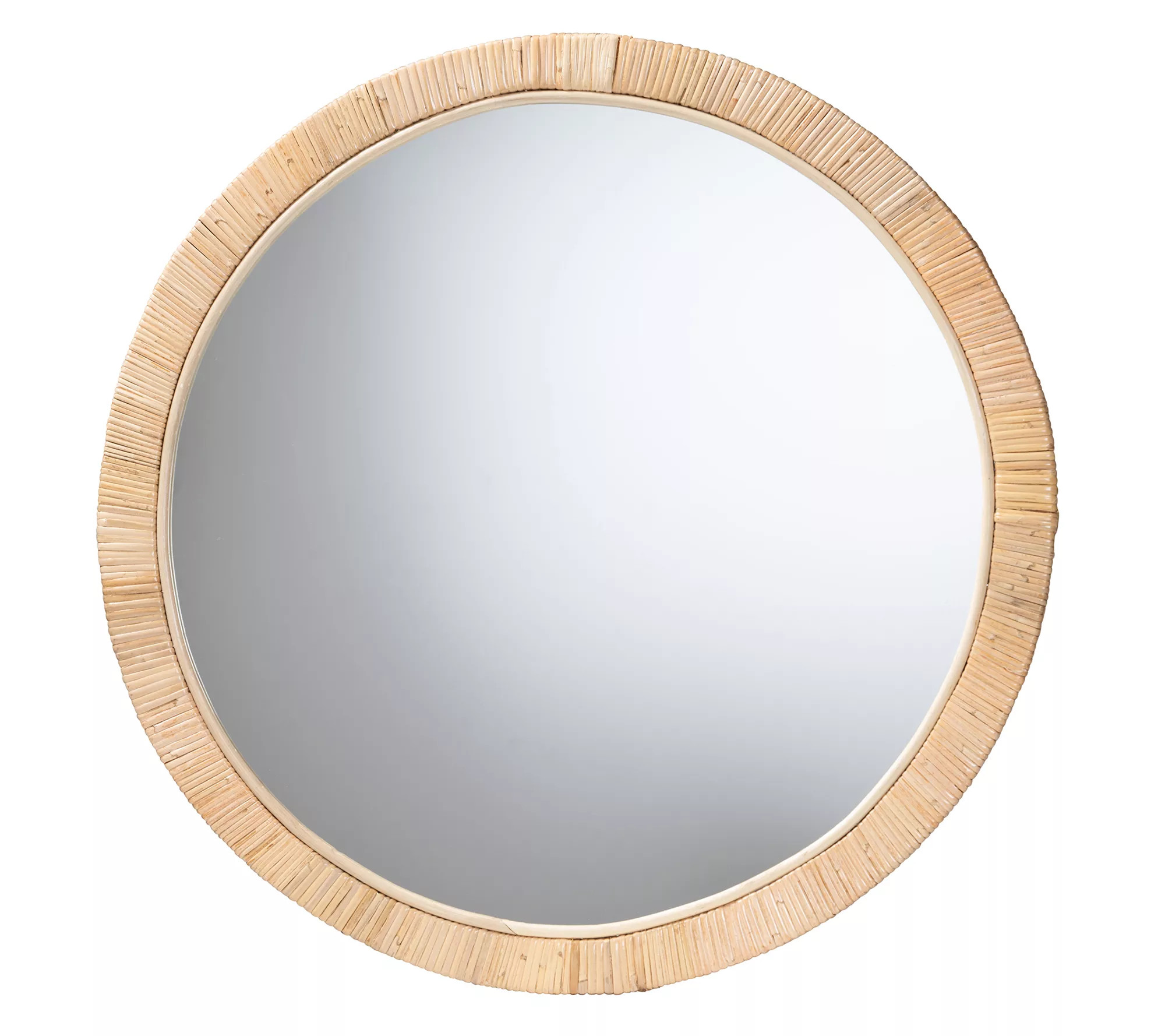 Baxton Studio Bella Brown Wood and Natural Ratt an Round Mirro - QVC.com | QVC