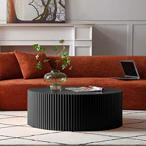 JUSTONE Black Round Coffee Table for Living Room, 35.43" Round Wood Circle Drum Coffee Table End ... | Amazon (US)