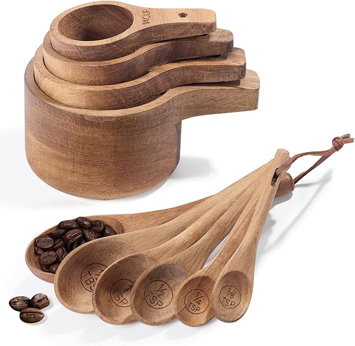 10-Piece Measuring Cups and Measuring Spoons Set, Handcrafted Acacia Wooden Measuring Cups with T... | Amazon (US)