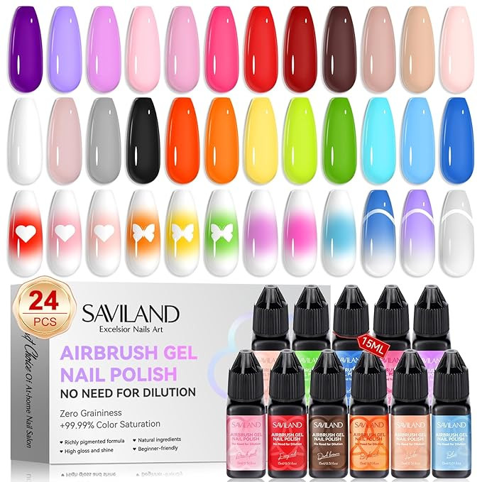 SAVILAND Airbrush Gel Nail Polish: 24 Color Use with Airbrush for Gradients Nails Blush Nails Lay... | Amazon (US)