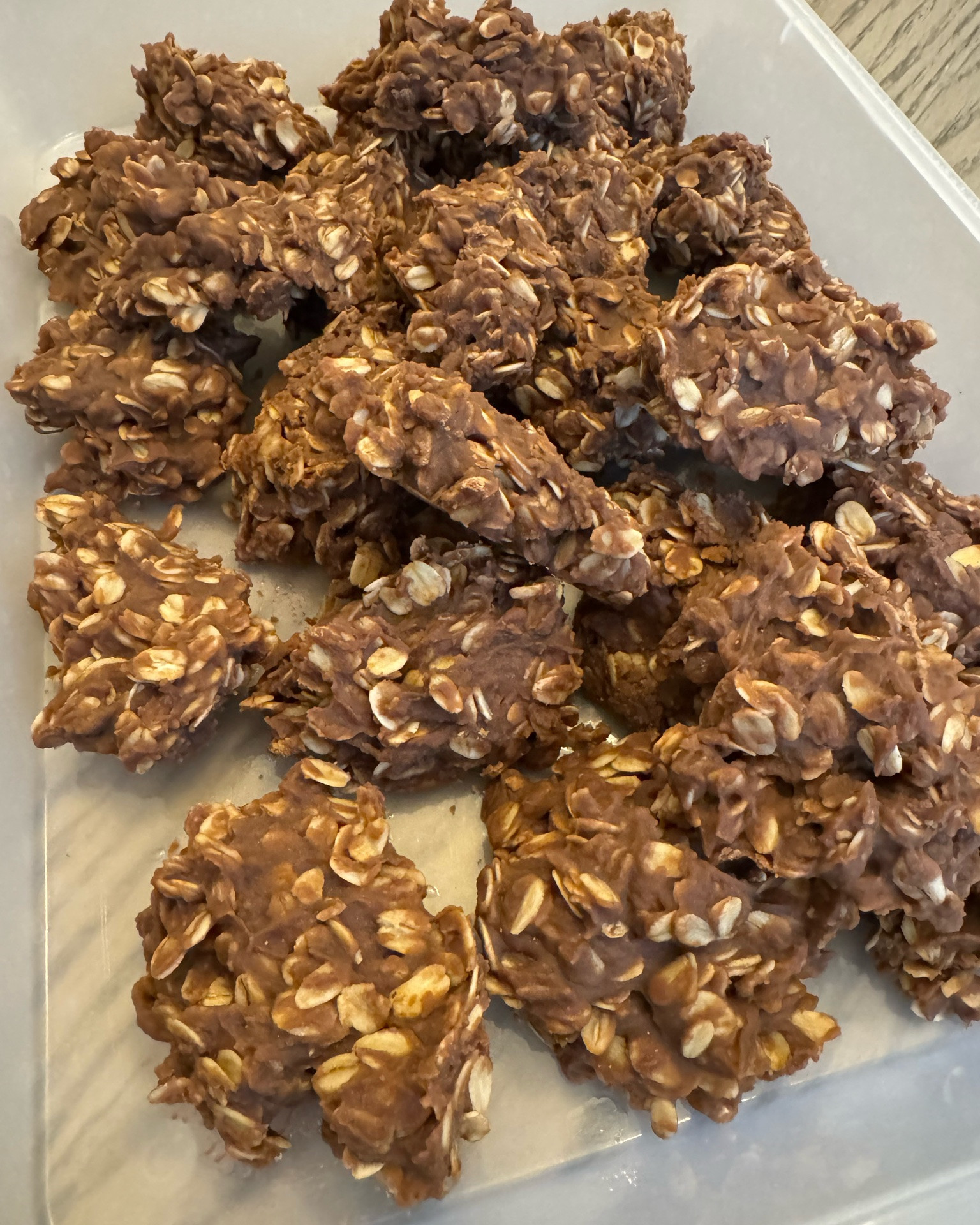 No bake cookies for this week! 

Made these on Sunday night for the boys to put in their lunches for their basketball camp to have a little sweet treat for working hard 🏀

These classic cookies are soooo good and sooo easy! My family gobbles these up within a week 🤤

Recipie:
1/2 c butter 
2 c granulated sugar
1/2 c whole milk 
1/4 c unsweetened cocoa powder
1/2 c creamy peanut butter
1 tsp vanilla extract 
3 c rolled or quick cooking oats 

Instructions:
Melt butter in saucepan over medium to low heat. 
Add sugar, milk, and cocoa powder. Stir well. Bring to a rolling boil for about a minute. 
Then remove from heat, and add peanut butter and vanilla. Once combined add the oats. 
Scoop out onto a cookie sheet to set up (harden). Make them as big or as little as you want! I made these more lunch size for packing purposes 🤗
Let them set out for several hours, to half a day or so to really set up… if you’re able to resist! 

My son can’t wait that long, so he ate a spoon full directly from sauce pan 😂

#LTKfoodie #LTKmomlife #LTKKids
