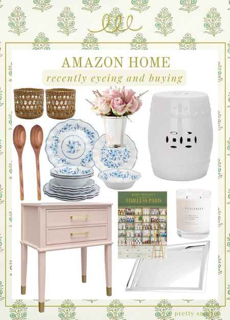 Recent Amazon home decor items - white garden stool, pink nightstand, kitchen wooden spools, votive holders - summer entertaining, summer Amazonn

#LTKSeasonal #LTKHome