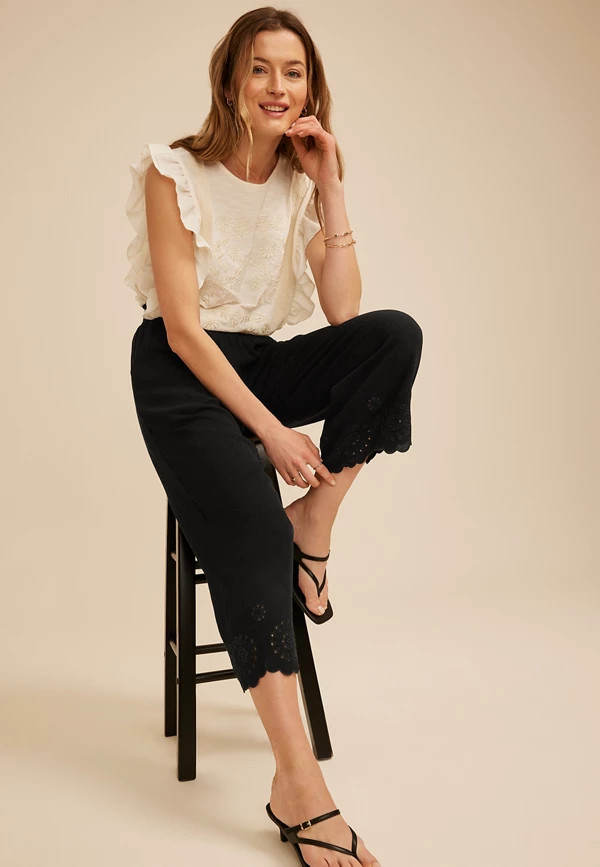Scalloped Eyelet Hem Palazzo Pant | Maurices