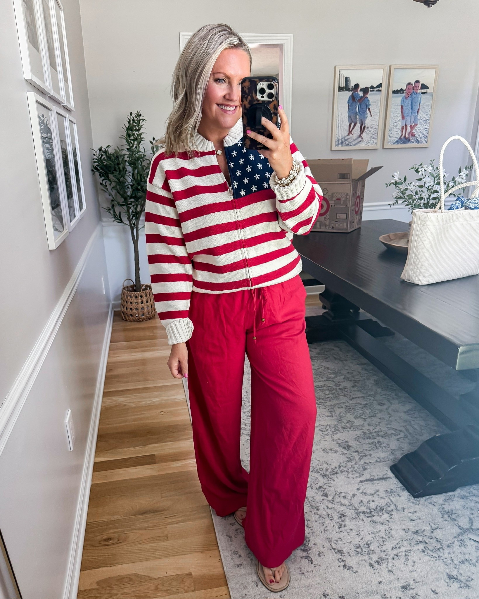 This patriotic cardigan is such a fun statement piece for summer! Paired it with these lightweight red wide leg pants for an easy festive look that’s comfortable enough for all your Fourth of July plans.

Patriotic cardigan, USA style, Fourth of July outfit, red wide leg pants, summer fashion, holiday outfit, Americana style, lightweight layers, casual chic, summer outfit ideas, festive fashion, red white and blue outfit, lovelylifestyling

#LTKSeasonal #LTKTravel #LTKootd
