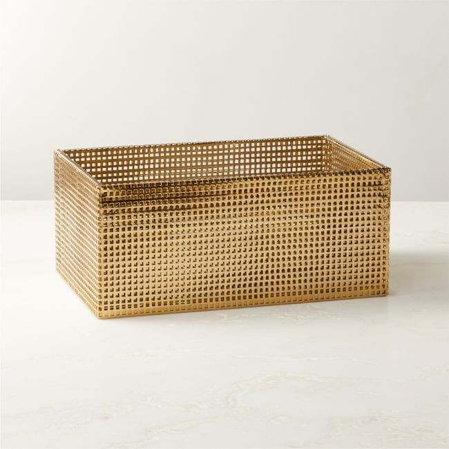 Tegan Brass Perforated Metal Storage Basket | CB2
