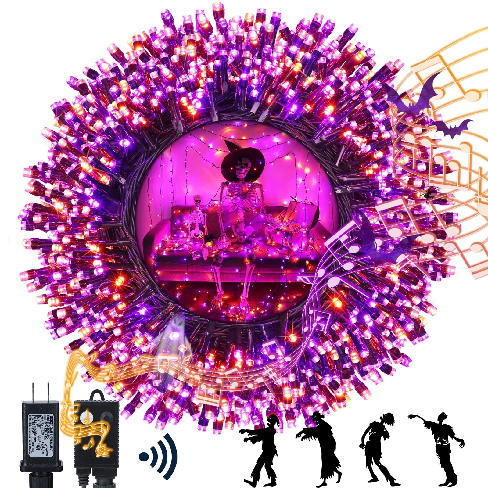 Orange & Purple Halloween Lights, 82ft 200 LED Halloween String Lights with Spooky Music Waterpro... | Walmart (US)