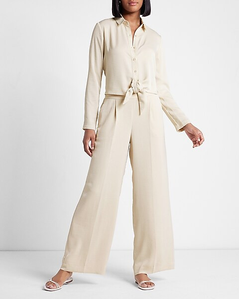 Super High Waisted Satin Wide Leg Pant | Express