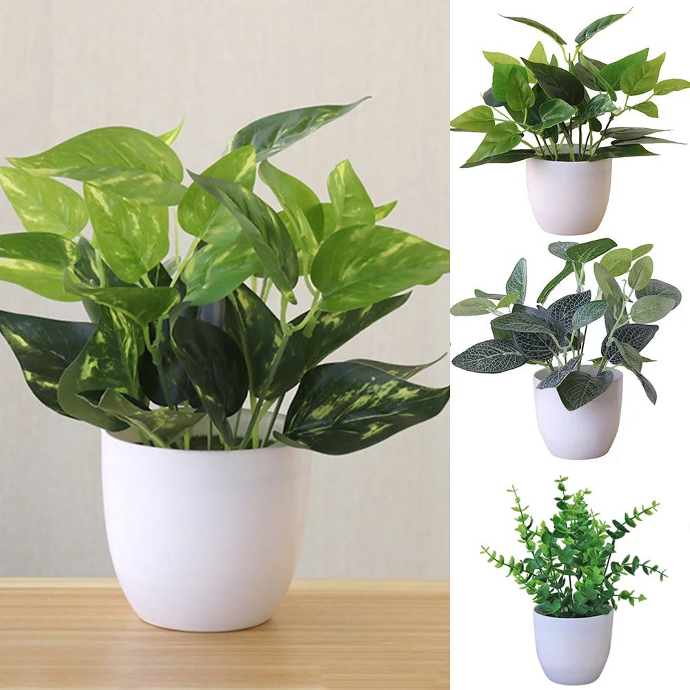 D-GROEE Faux Plants Potted, Artificial Plants in Pot Fake Green Plant Bonsai with White Round Pot... | Walmart (US)