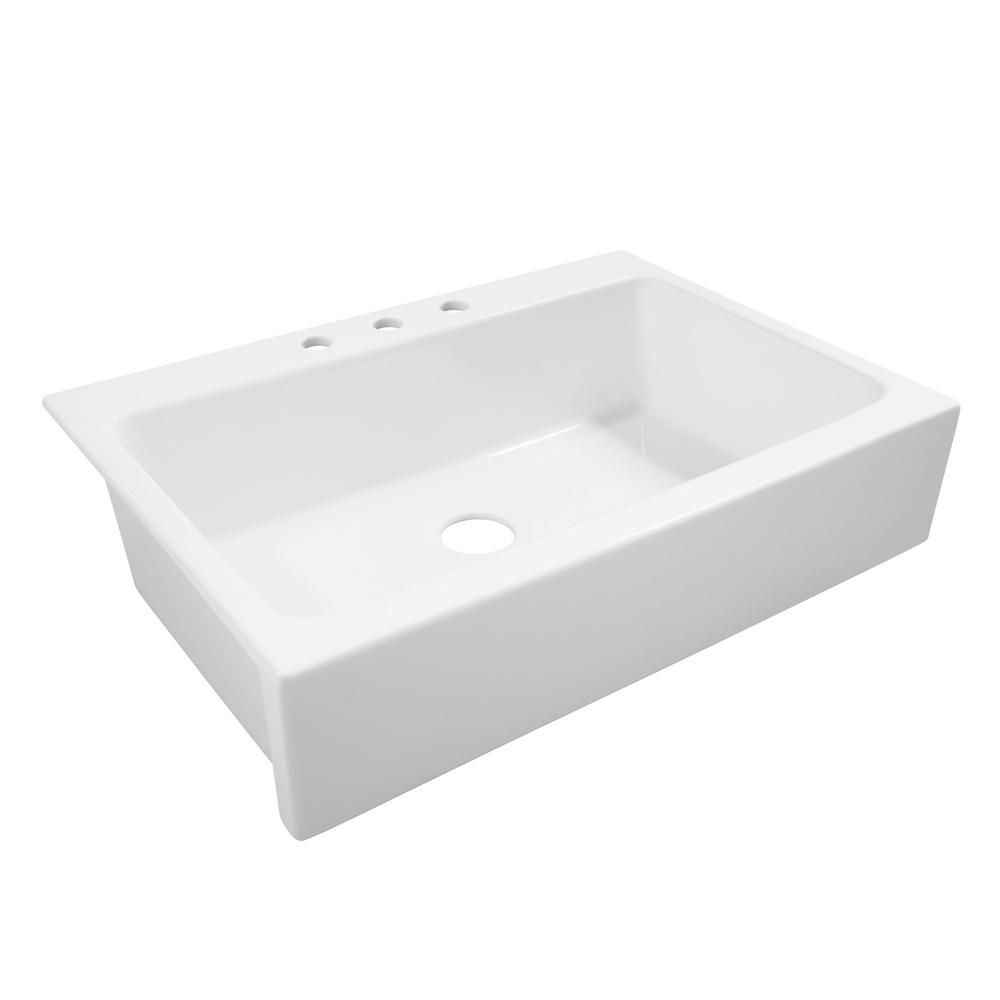 SINKOLOGY Josephine 34 in. Fireclay 3-Hole Single Bowl Drop-in Farmhouse Kitchen Sink in Crisp Wh... | The Home Depot