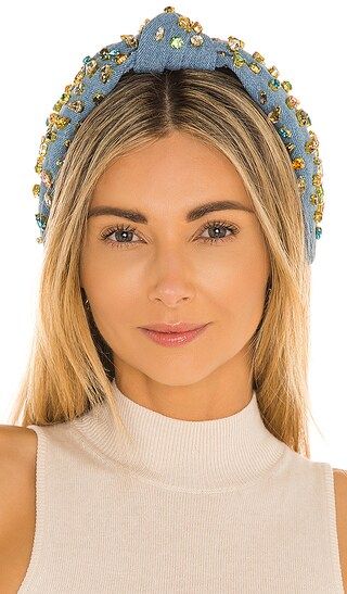 Denim Candy Jeweled Knotted Headband in Denim | Revolve Clothing (Global)