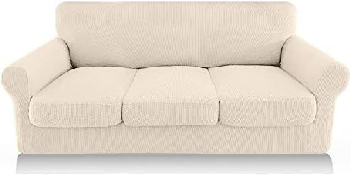 FAHUA 4 Piece High Stretch Couch Covers for 3 Cushion Couch Soft Sofa Cover with Separate Cushion... | Amazon (US)