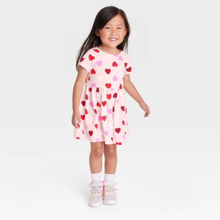 Toddler Girls' Heart Short Sleeve Dress - Cat & Jack™ Pink | Target