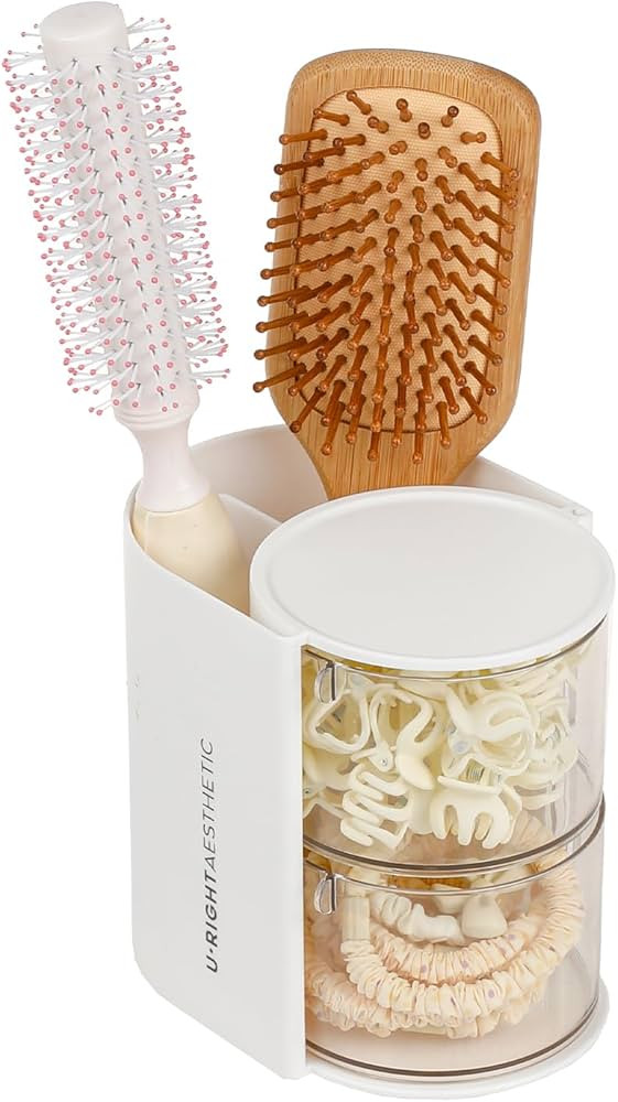 FABROK 2-Layer Clear Hair Accessories Organizer with Hair Brushes Holder, Rotatable Small Jewelry... | Amazon (US)