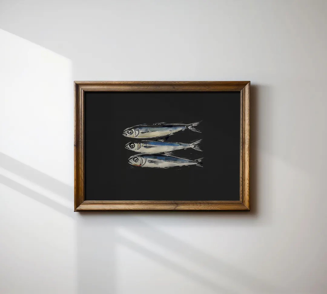 Cottage Core Sardines Oil Painting Printable | Downloadable Kitchen Wall Art | Trendy Fish Still ... | Etsy (US)