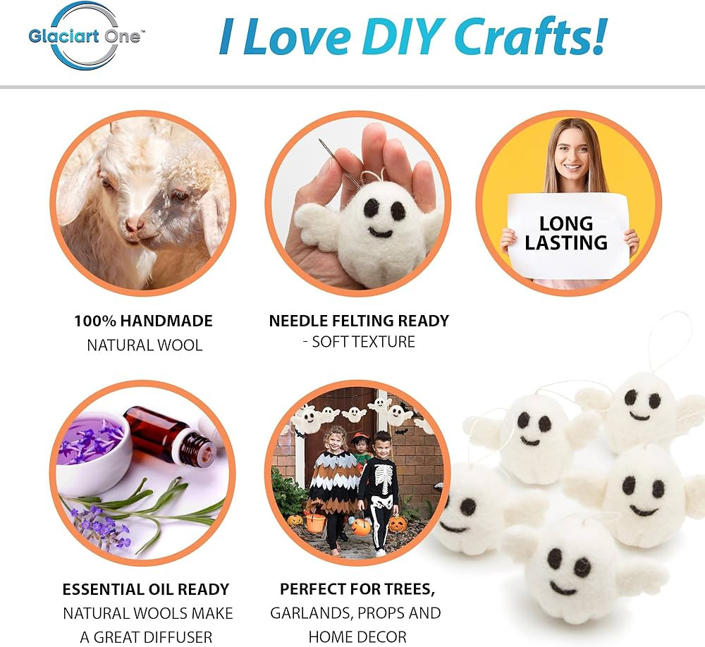 GLACIART ONE Wool Felt Ghost Halloween Decorations - 5 Pack | Happy Halloween Ghost Ornaments for... | Amazon (US)