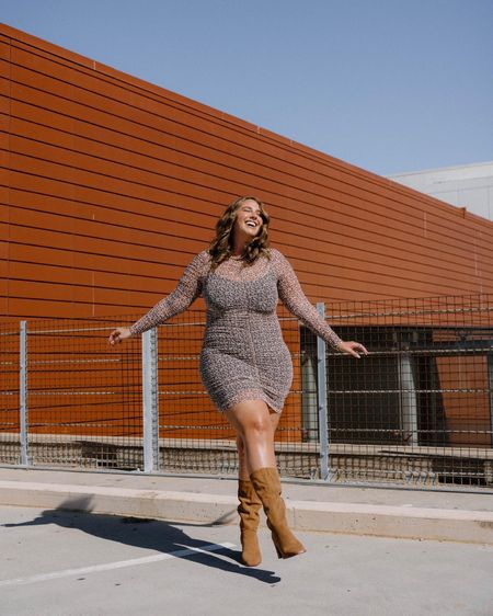 The perfect fall outfit! The boots fit over my wide calf & this dress is so flattering on curves! Wearing the size large tall!

#LTKunder100 #LTKcurves #LTKSeasonal