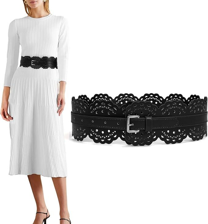 XZQTIVE Women's Leather Waist Belt For Dresses Coat Blouse Sweater Vintage Hollow Lace Waistband ... | Amazon (US)