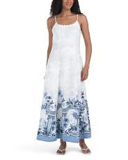 Linen Blend Tropical Building Midi Dress | TJ Maxx