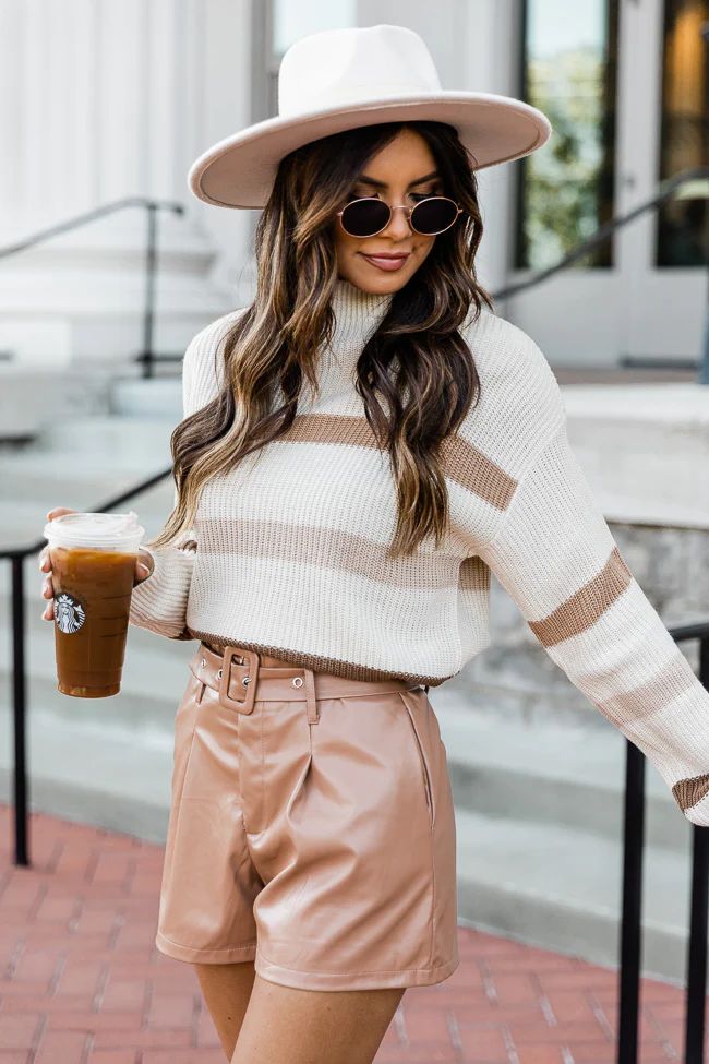 Always On Trend Brown Striped Turtleneck Sweater | Pink Lily