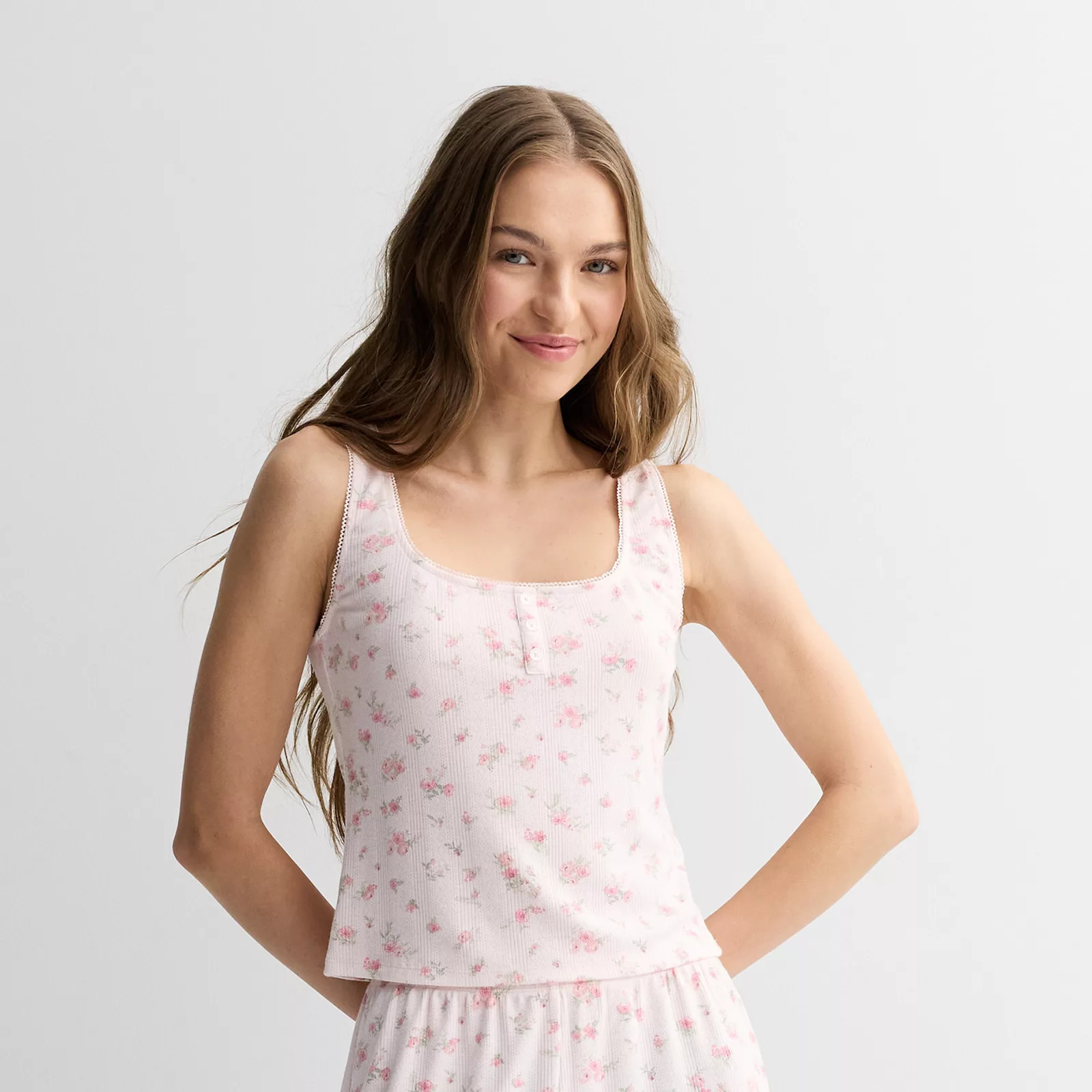 Juniors' Pink Republic Pointelle Lounge Tank, Girl's, Size: XS, Pink Floral | Kohl's