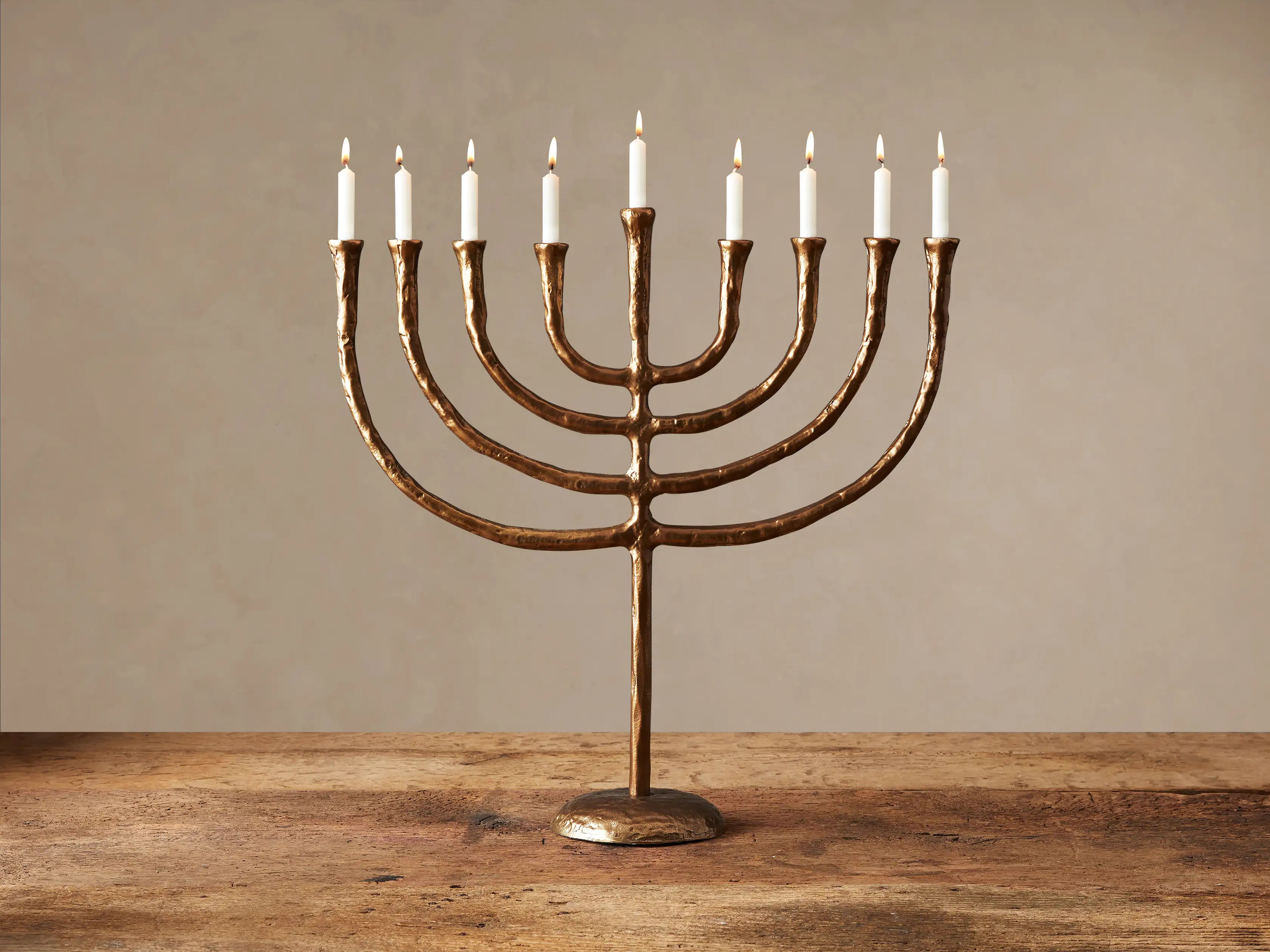 Antique Brass Textured Menorah | Arhaus