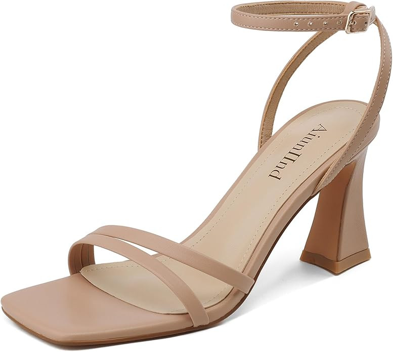 Heeled Sandals for Women Chunky Block High Heels Square Open Toe Sandals with Ankle Strap 3 Inch ... | Amazon (US)