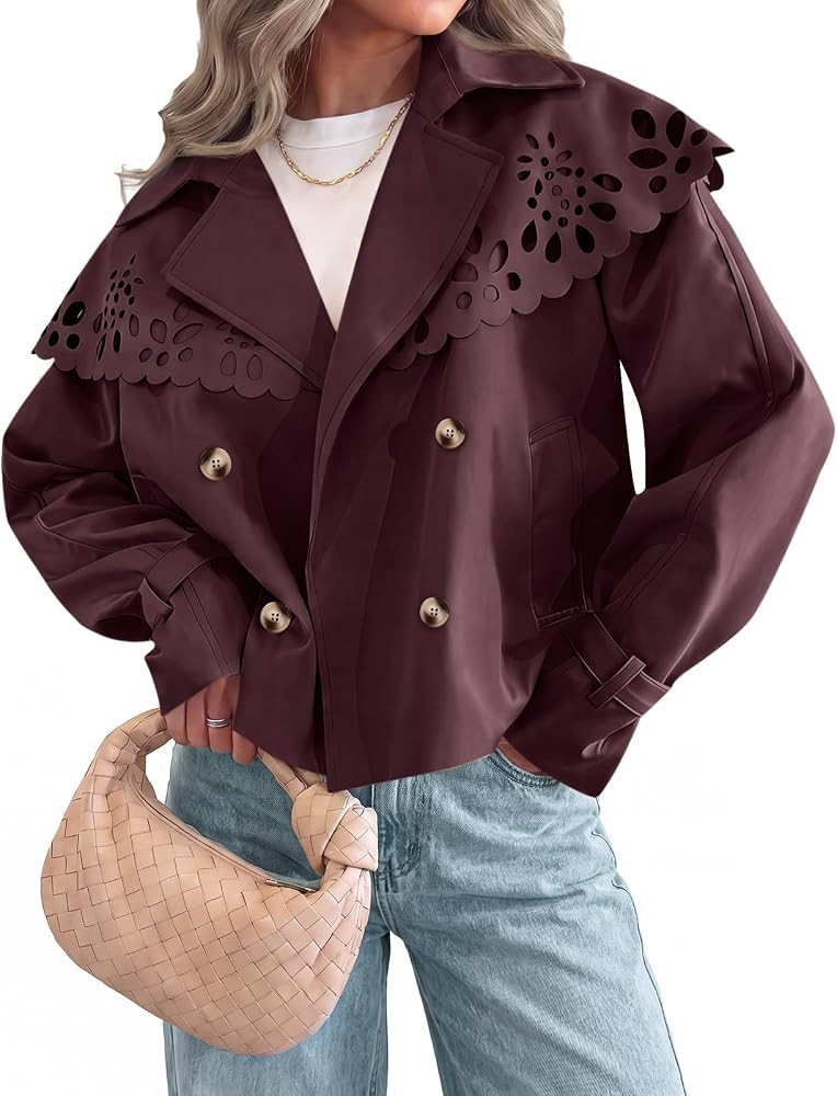 Tankaneo Women Cropped Trench Coat Oversized Cape Hollow Shoulder Jackets | Amazon (US)