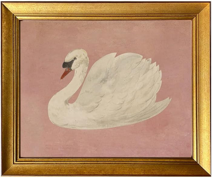 Vintage Gold Framed Wall Art White Swan Canvas Print Farmhouse Pink Wall Decor Cute Swan Painting... | Amazon (US)