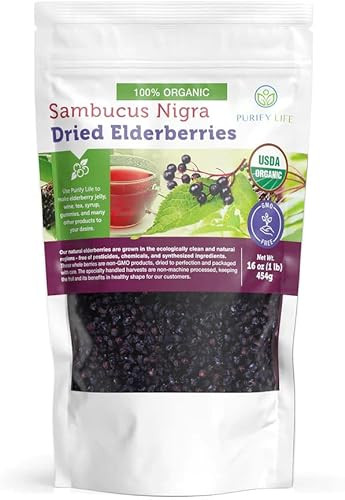 Certified USDA - 100% Organic Dried Elderberries - 1lb Bulk - Non-Irradiated, Non-Gmo, Whole Black Elderberry Immune Support For Making Elder Syrup, Gummies, Tea - Raw Vegan Sambucus 1 Pound | Amazon (US)