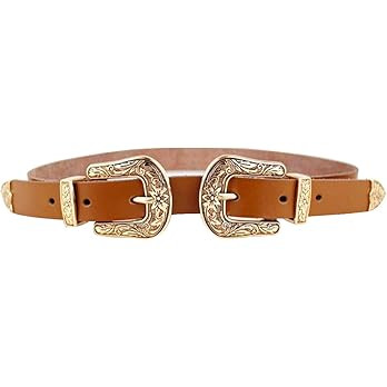 CLARA Women Vintage Western Waist Belt Double Buckle Belt PU Leather Waistband for Jeans Dress | Amazon (US)